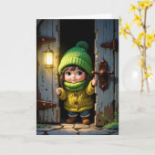 Verjaardag Schattige Munchkin door een oude deur Kaart (Gele Bloem)