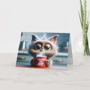 Verjaardag Schattigee kat met rode Mok Kaart