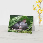 Verjaardag Schattigee Muis in Green Leaf Kaart (Gele Bloem)