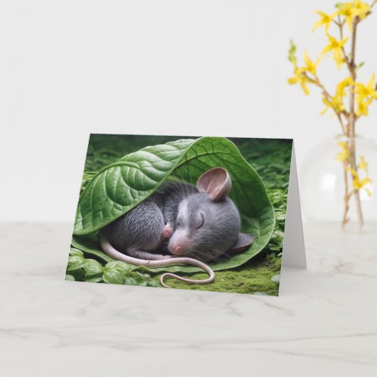 Verjaardag Schattigee Muis in Green Leaf Kaart (Gele Bloem)