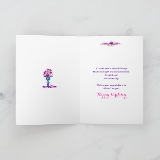 Verjaardag, Schilderij Borstel van Heldere Bloemen Bedankkaart (Binnen)