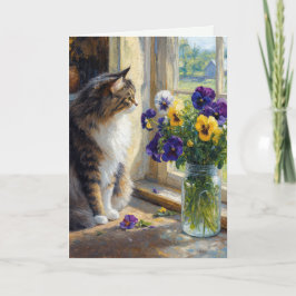 Verjaardag Schilderij Lapjeskat met Viooltjes Boek Kaart
