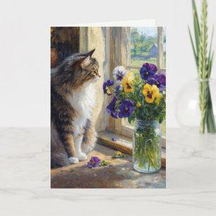 Verjaardag Schilderij Lapjeskat met Viooltjes Boek Kaart
