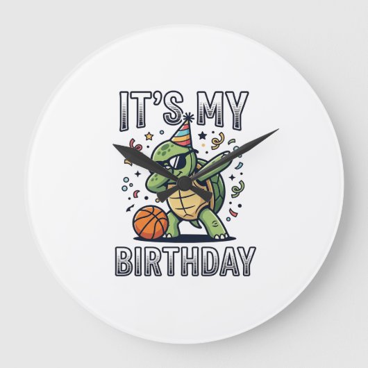 Verjaardag Schildpad Basketbal Feest Vector Design Grote Klok (Voorkant)