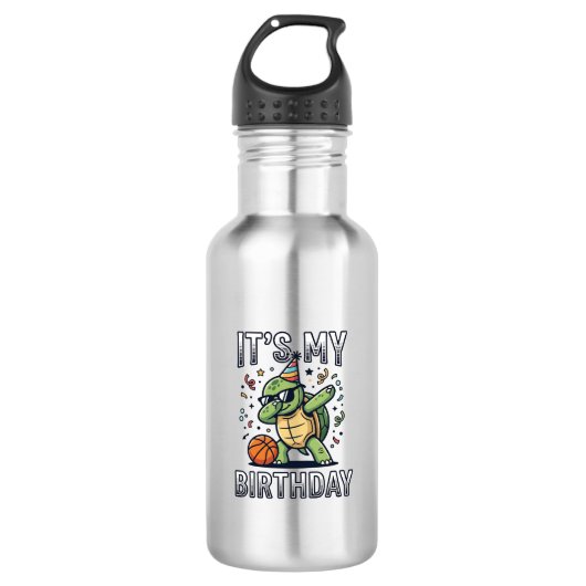 Verjaardag Schildpad Basketbal Feest Vector Design Waterfles (Voorkant)