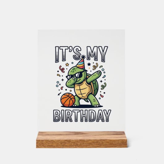 Verjaardag Schildpad Basketbal Feest Vector Ontwer Acryl Bord (Voorkant)