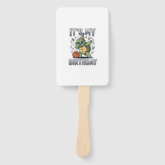 Verjaardag Schildpad Basketbal Feest Vector Ontwer Handwaaier (Voorkant)