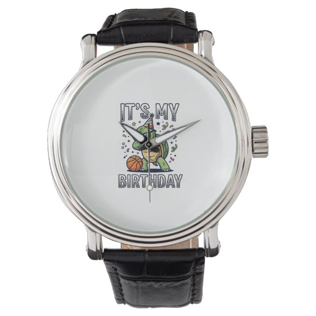 Verjaardag Schildpad Basketbal Feest Vector Ontwer Horloge (Voorkant)