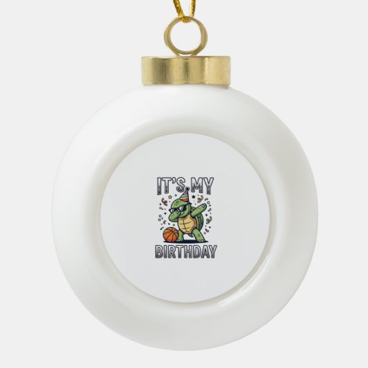 Verjaardag Schildpad Basketbal Feest Vector Ontwer Keramische Bal Ornament (Voorkant)