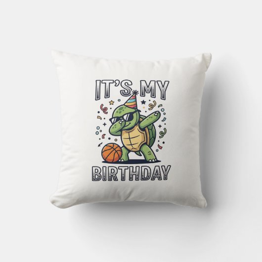 Verjaardag Schildpad Basketbal Feest Vector Ontwer Kussen (Voorkant)