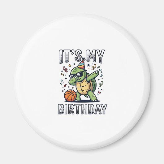 Verjaardag Schildpad Basketbal Feest Vector Ontwer Magneet (Voorkant)