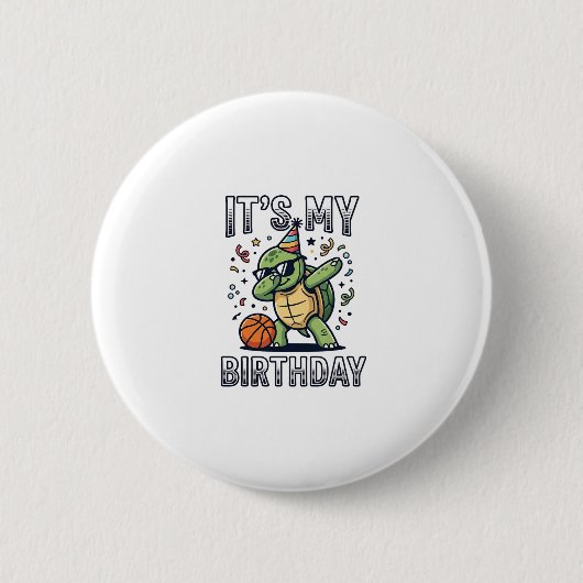 Verjaardag Schildpad Basketbal Feest Vector Ontwer Ronde Button 5,7 Cm (Voorkant)