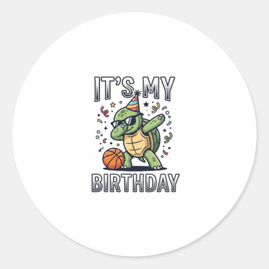 Verjaardag Schildpad Basketbal Feest Vector Ontwer Ronde Sticker (Voorkant)