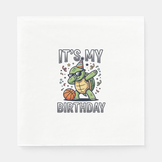 Verjaardag Schildpad Basketbal Feest Vector Ontwer Servet (Voorkant)