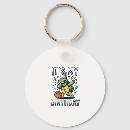 Verjaardag Schildpad Basketbal Feest Vector Ontwer Sleutelhanger (Voorkant)