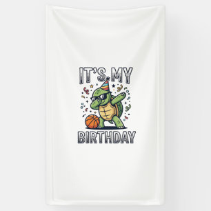Verjaardag Schildpad Basketbal Feest Vector Ontwer Spandoek