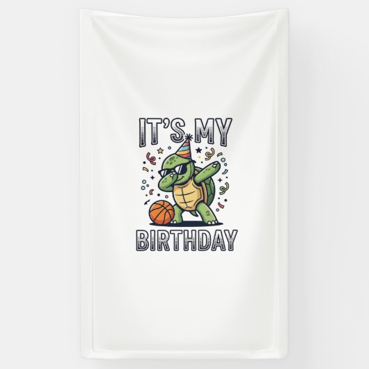 Verjaardag Schildpad Basketbal Feest Vector Ontwer Spandoek (Verticaal)