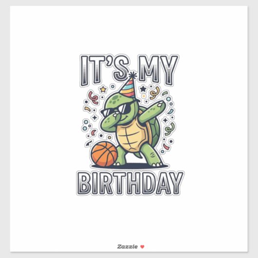 Verjaardag Schildpad Basketbal Feest Vector Ontwer Sticker (Vel)