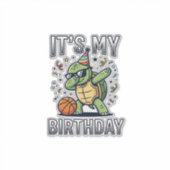 Verjaardag Schildpad Basketbal Feest Vector Ontwer Sticker (Voorkant)