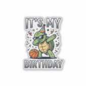 Verjaardag Schildpad Basketbal Feest Vector Ontwer Sticker (Voorkant)