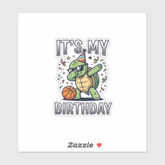 Verjaardag Schildpad Basketbal Feest Vector Ontwer Sticker (Vel)