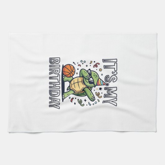 Verjaardag Schildpad Basketbal Feest Vector Ontwer Theedoek (Horizontaal)