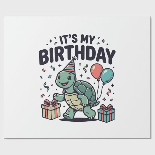 Verjaardag Schildpad Feest Vector Ontwerp_1 Cadeaupapier (Vlak)