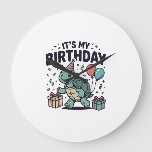 Verjaardag Schildpad Feest Vector Ontwerp_1 Grote Klok (Voorkant)