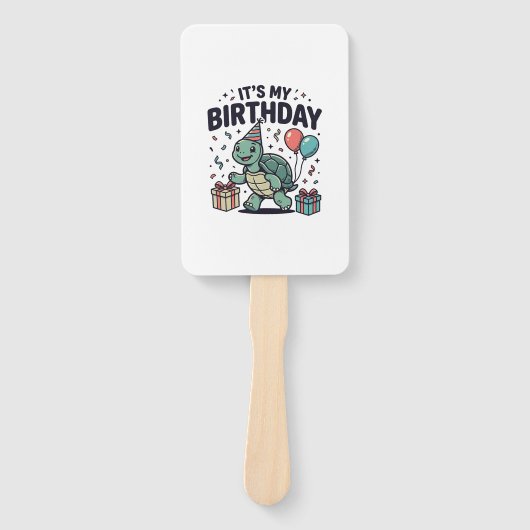 Verjaardag Schildpad Feest Vector Ontwerp_1 Handwaaier (Voorkant)