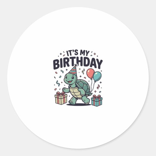 Verjaardag Schildpad Feest Vector Ontwerp_1 Ronde Sticker (Voorkant)