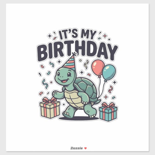 Verjaardag Schildpad Feest Vector Ontwerp_1 Sticker (Vel)