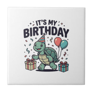 Verjaardag Schildpad Feest Vector Ontwerp_1 Tegeltje