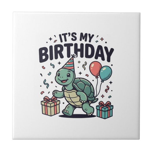 Verjaardag Schildpad Feest Vector Ontwerp_1 Tegeltje (Voorkant)