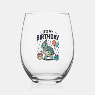 Verjaardag Schildpad Feest Vector Ontwerp_1 Wijnglas Zonder Voet
