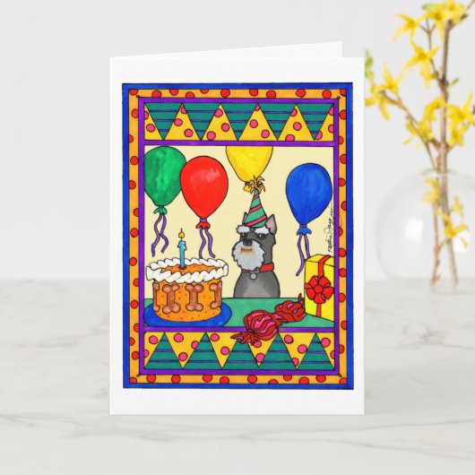 VERJAARDAG SCHNAUZER KAART (Gele Bloem)