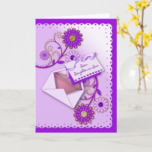 Verjaardag - Schoondochter - Paarse/Bloemen/Brief Kaart (Gele Bloem)