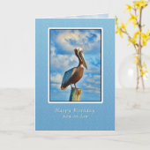 Verjaardag, Schoonzoon, Bruine Pelikaan op Post Kaart (Gele Bloem)