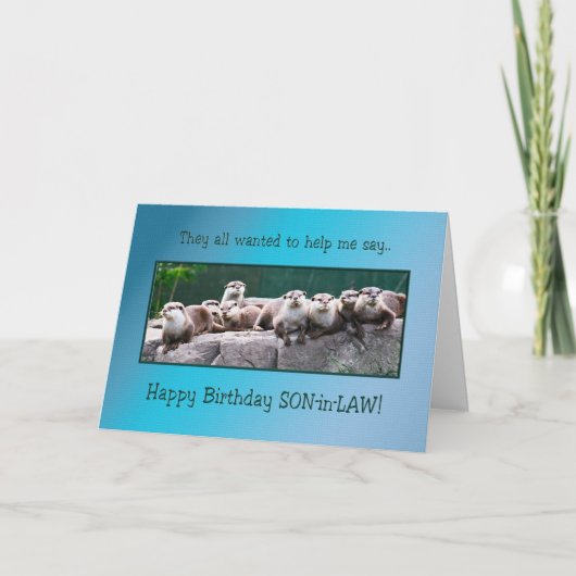 Verjaardag schoonzoon met otters kaart (Voorkant)