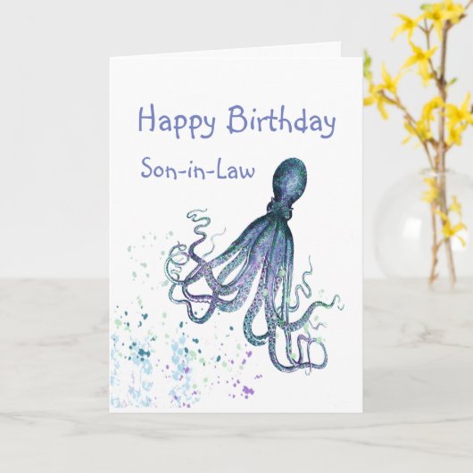 Verjaardag Schoonzoon Octopus Kon Je 8 Keer Knuffe Kaart (Gele Bloem)