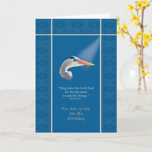 Verjaardag, schoonzoon, religieus, grote blauwe re kaart (Gele Bloem)