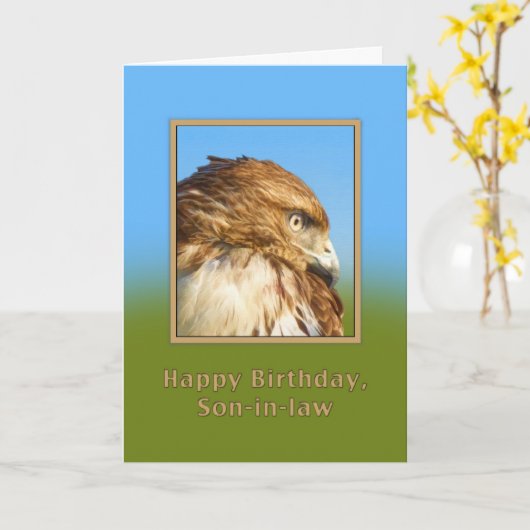 Verjaardag, schoonzoon, Rough-legged Hawk Kaart (Gele Bloem)