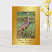 Verjaardag, schoonzoon, Sandhill Crane Bird Kaart (Gele Bloem)