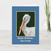 Verjaardag, schoonzoon, witte pelikaan vogel kaart (Voorkant)