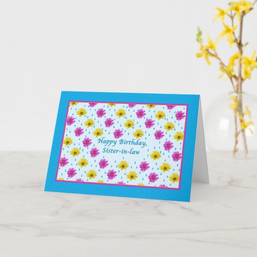 Verjaardag, Schoonzuster, Roze en Gele Madeliefjes Kaart (Gele Bloem)