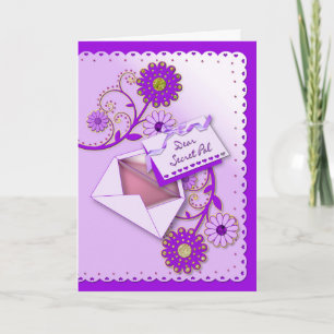 Verjaardag - Secret Pal - Paarse/Flowers/Letter Kaart