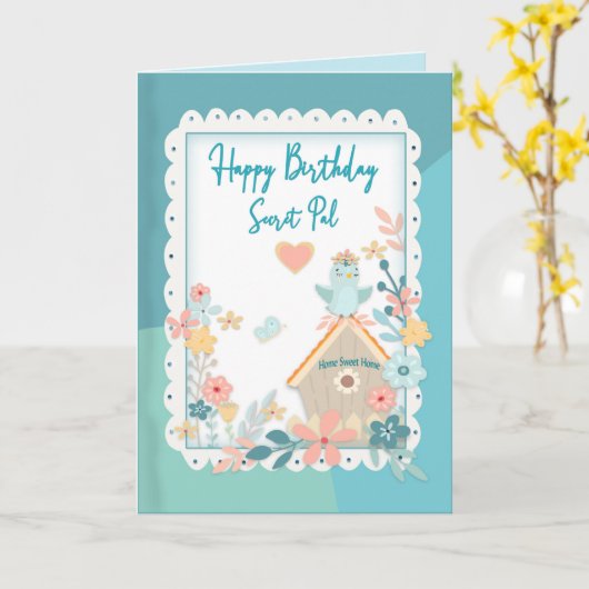 Verjaardag, Secret Pal, Waterverf Birds & Flowers Kaart (Gele Bloem)