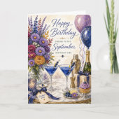 Verjaardag September Asters Proost Cocktail Verjaa Kaart (Voorkant)