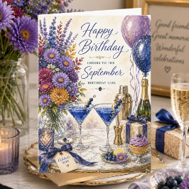 Verjaardag September Asters Proost Cocktail Verjaa Kaart