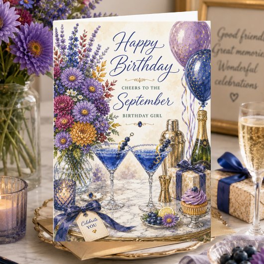 Verjaardag September Asters Proost Cocktail Verjaa Kaart