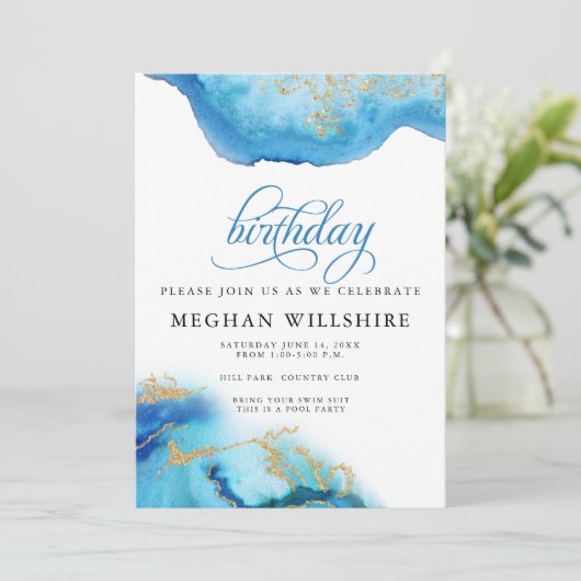 Verjaardag September Sapphire Waterverf Geode Kaart (Staand voorkant)